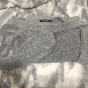 off the shoulder puff sleeve grey sweater